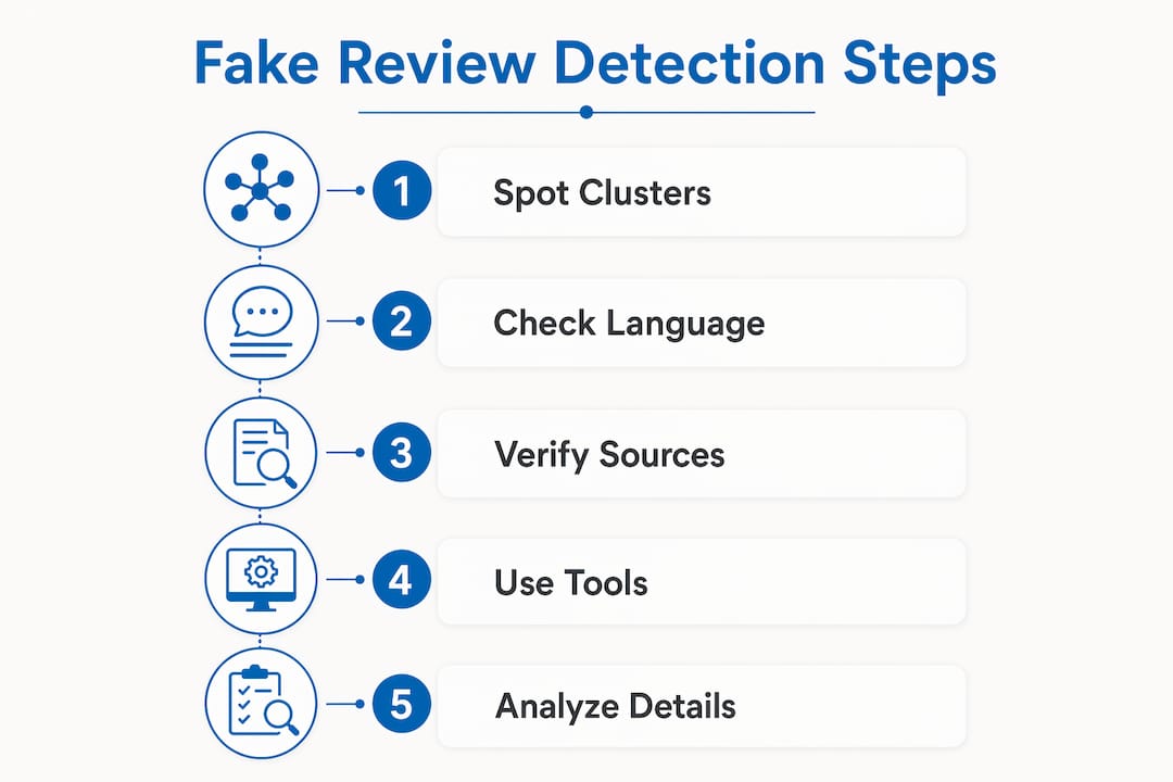 Infographic listing steps to detect fake tech reviews