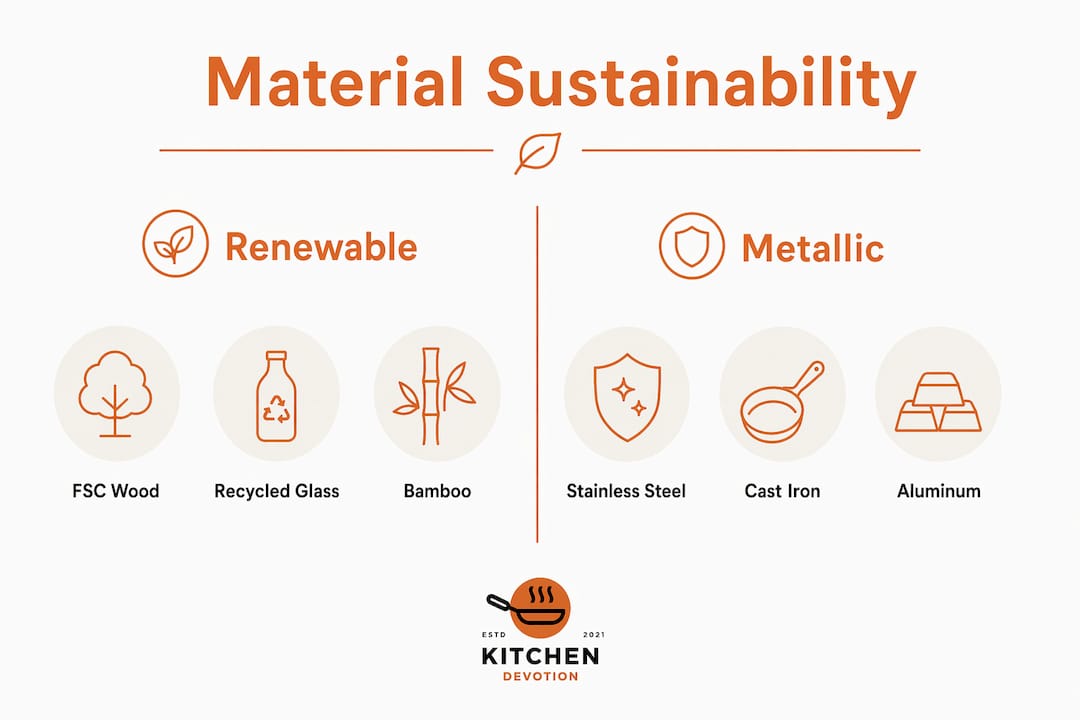 Infographic comparing sustainable kitchenware materials