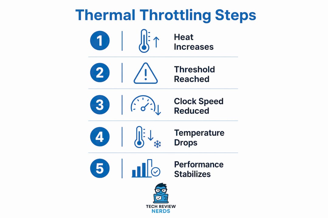 Infographic showing thermal throttling process steps