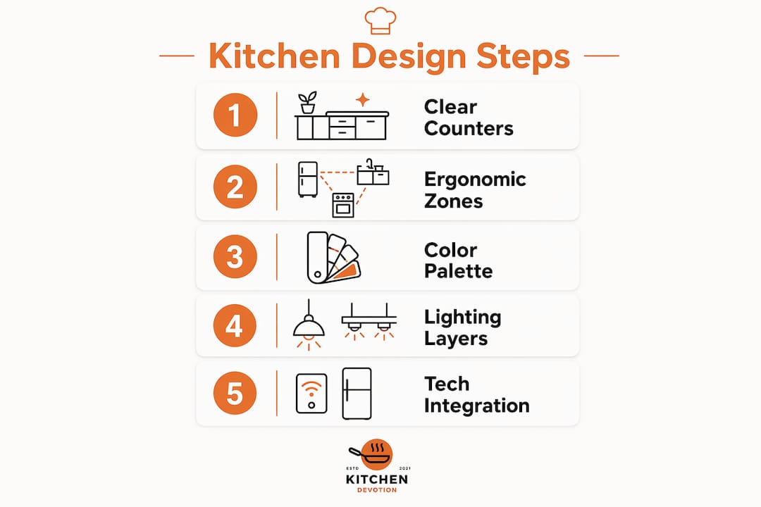 Infographic showing steps to build functional aesthetic kitchens