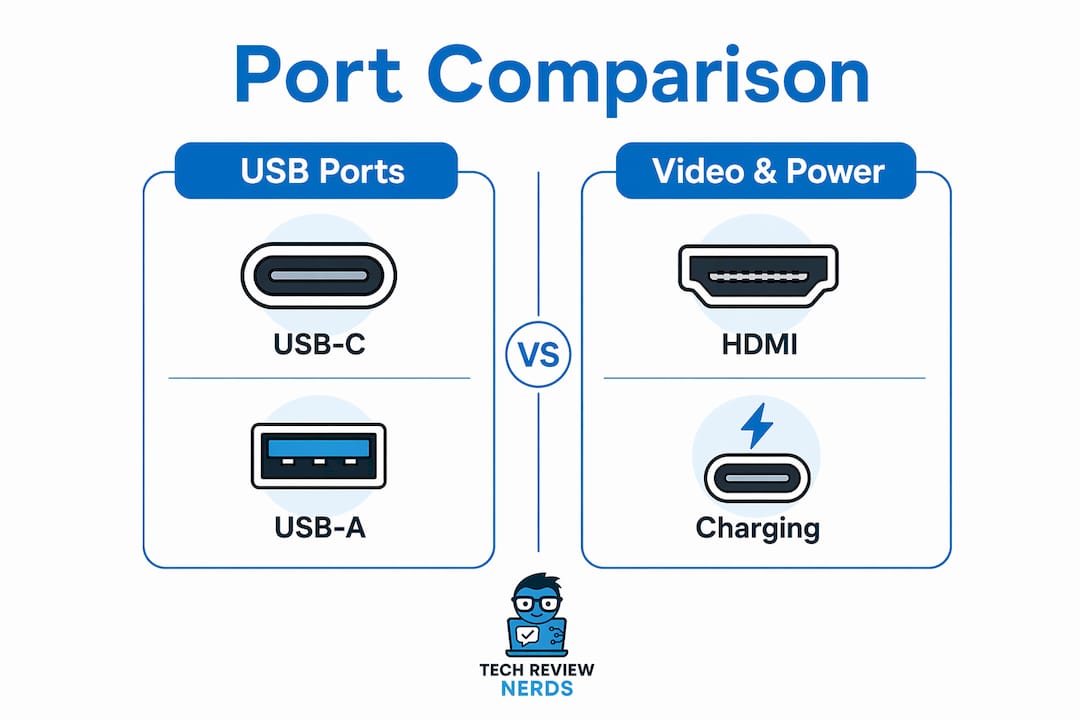 Infographic comparing USB and video/power ports