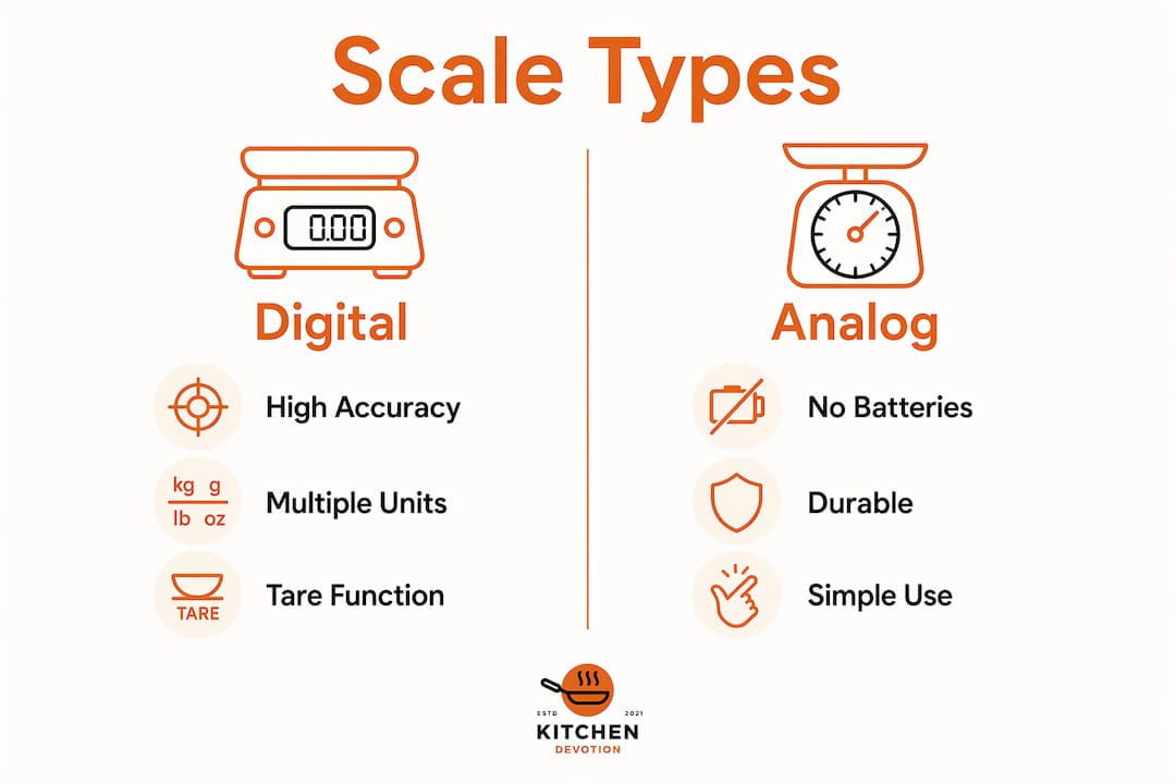 Infographic comparing digital and analog kitchen scales