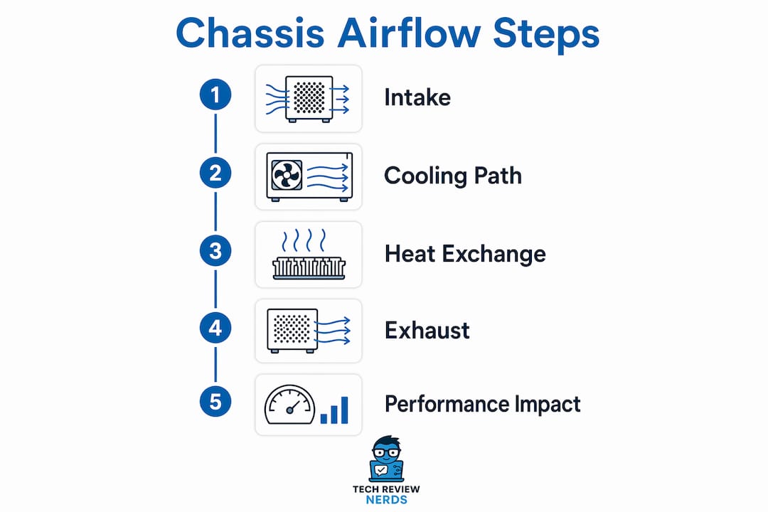 Infographic showing steps of chassis airflow