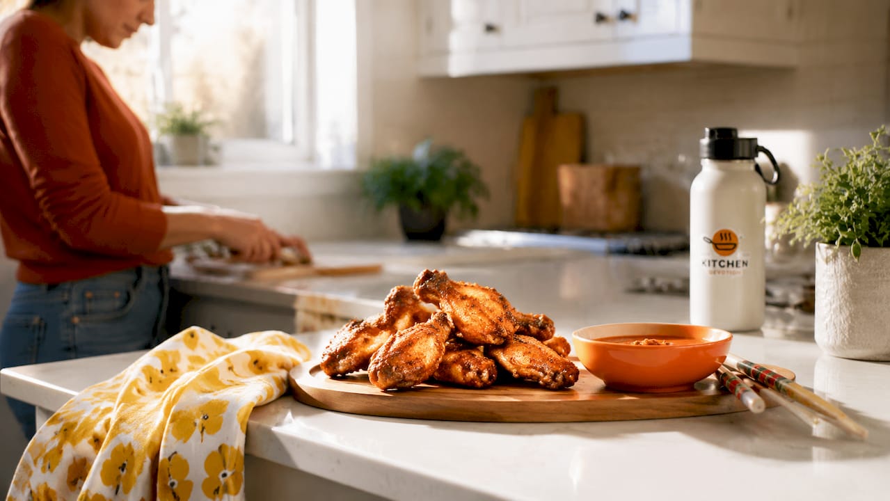 Close-up of crispy air fried chicken wings