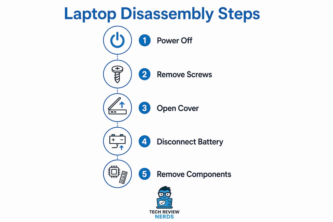 Infographic showing laptop disassembly step-by-step guide