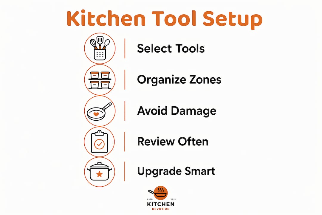 Infographic showing kitchen tool collection steps