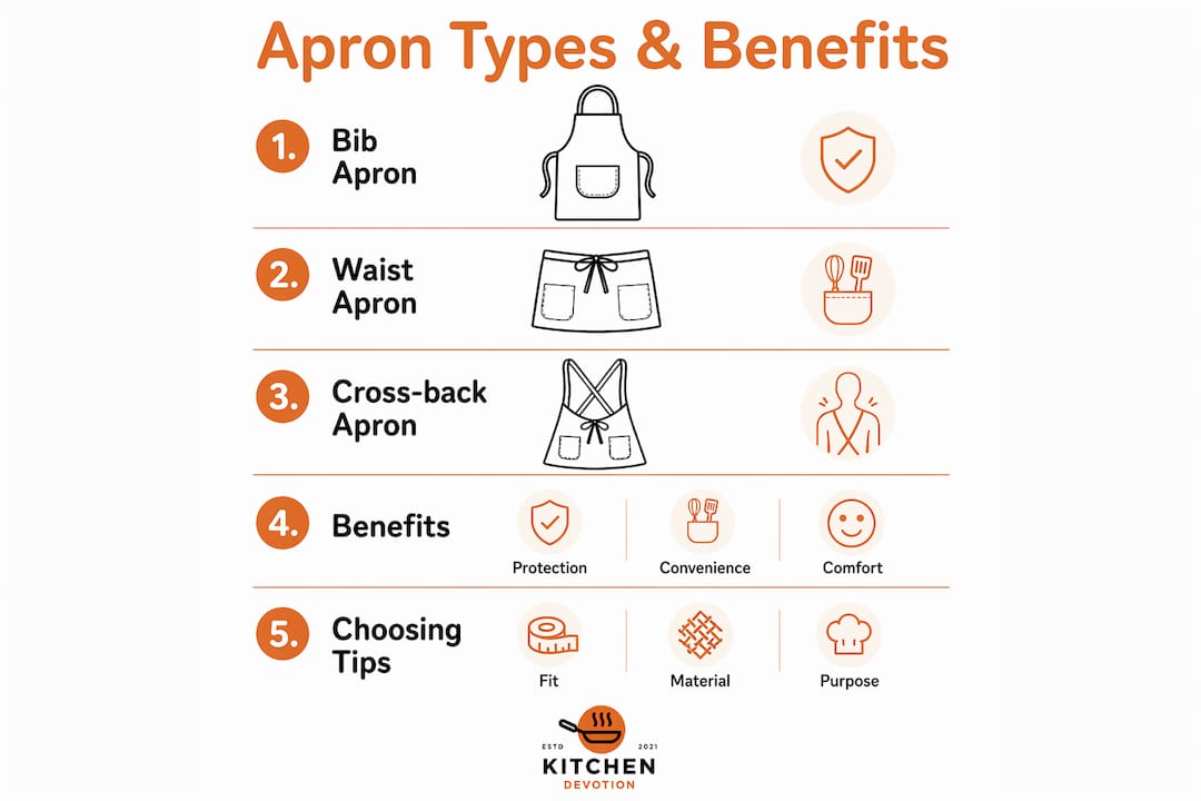 Infographic showing kitchen apron types and benefits