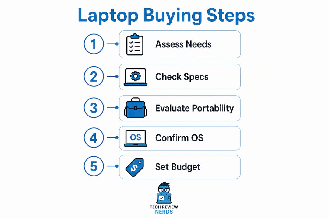 Infographic showing laptop buying steps for college