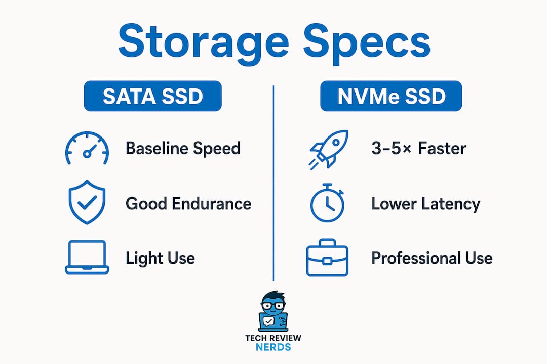 Infographic comparing SATA SSD and NVMe SSD storage types
