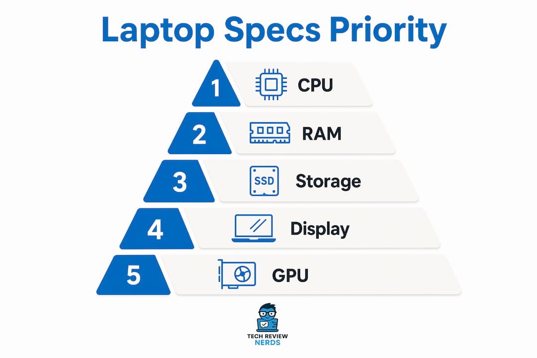 Infographic showing laptop specification priorities