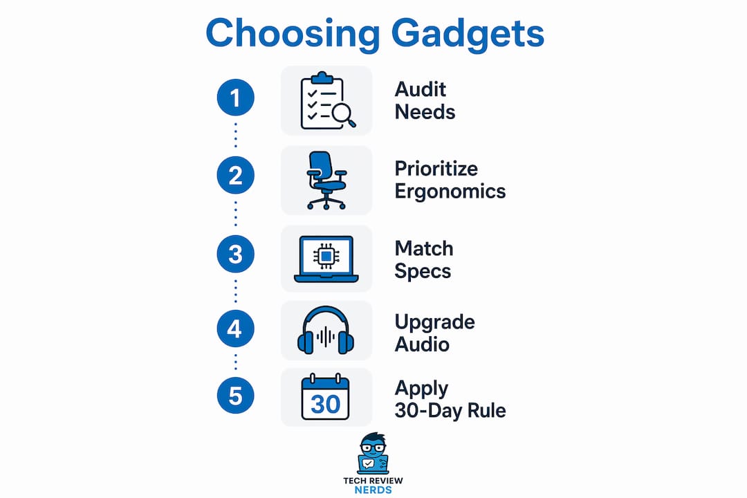 Infographic outlining steps to choose tech gadgets