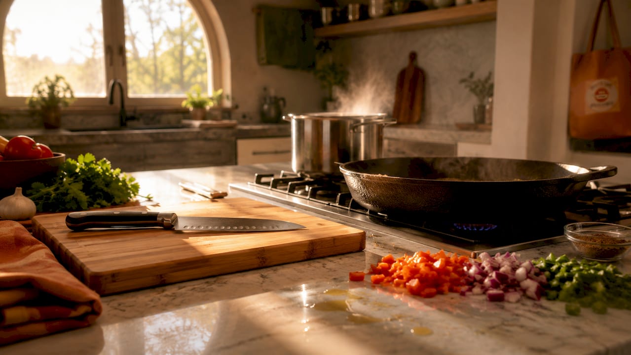 Photorealistic beginner kitchen tools setup on counter