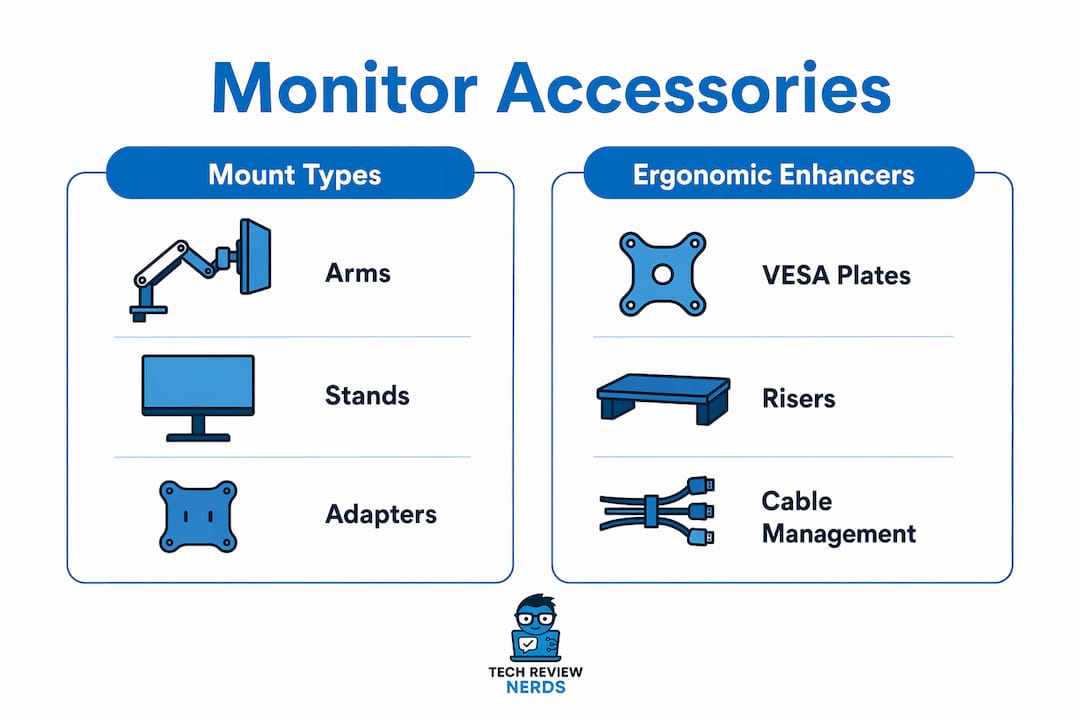 Infographic contrasting mount types and ergonomic enhancers
