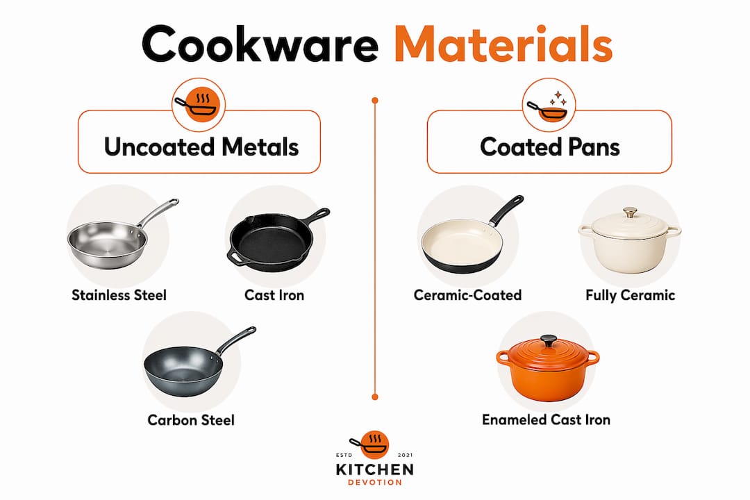 Infographic comparing cookware material categories