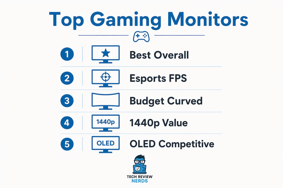 Infographic showing ranked top gaming monitor categories