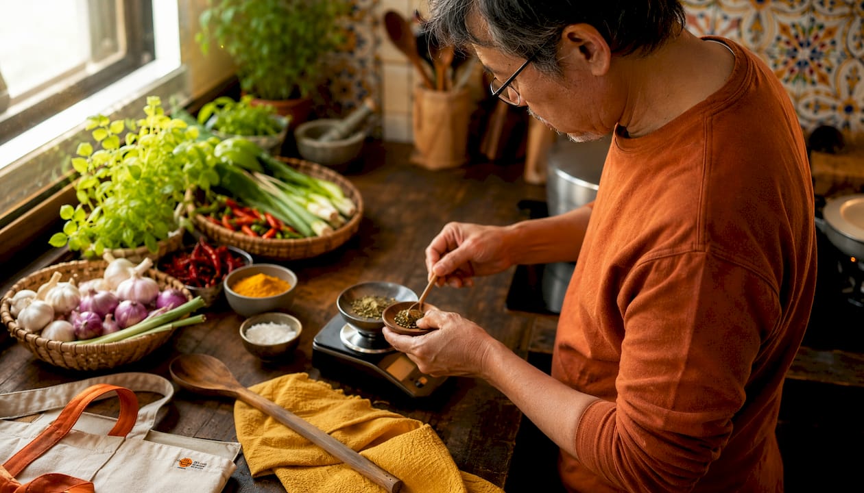 Man organizing ingredients for meal prep