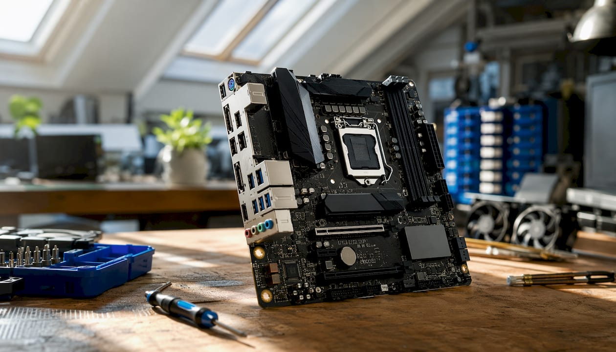 Detailed view of motherboard connections and components