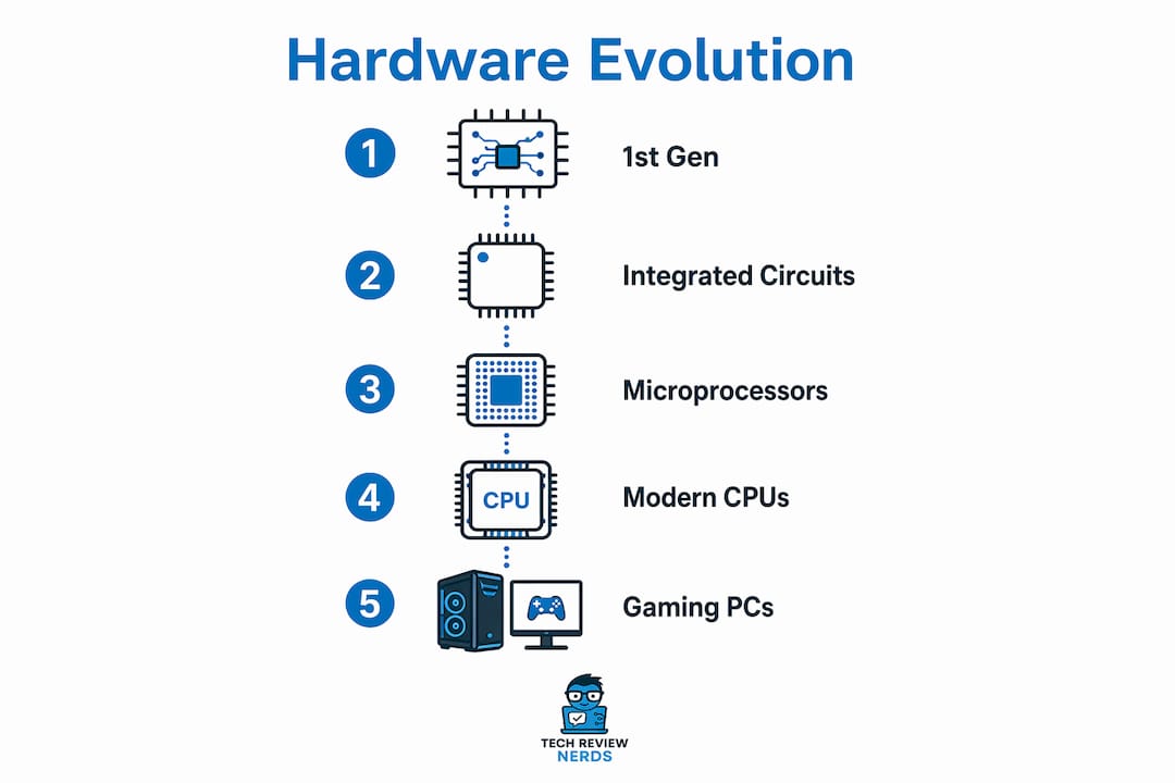 Infographic showing computer hardware evolution stages