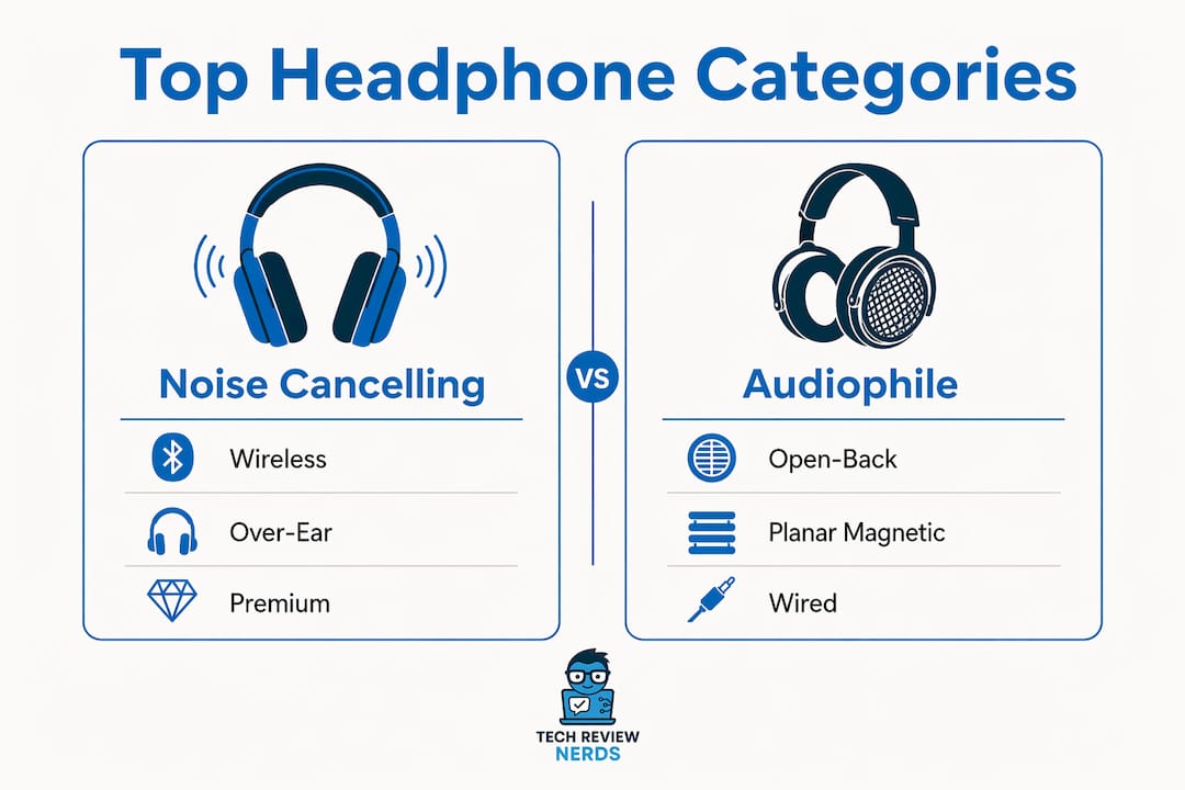 Infographic comparing top headphone categories