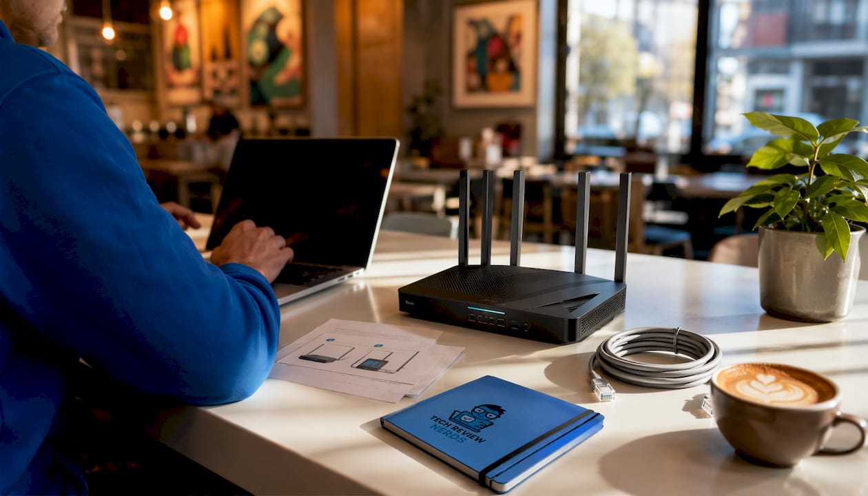 TP-Link Archer BE3600 router on office desk