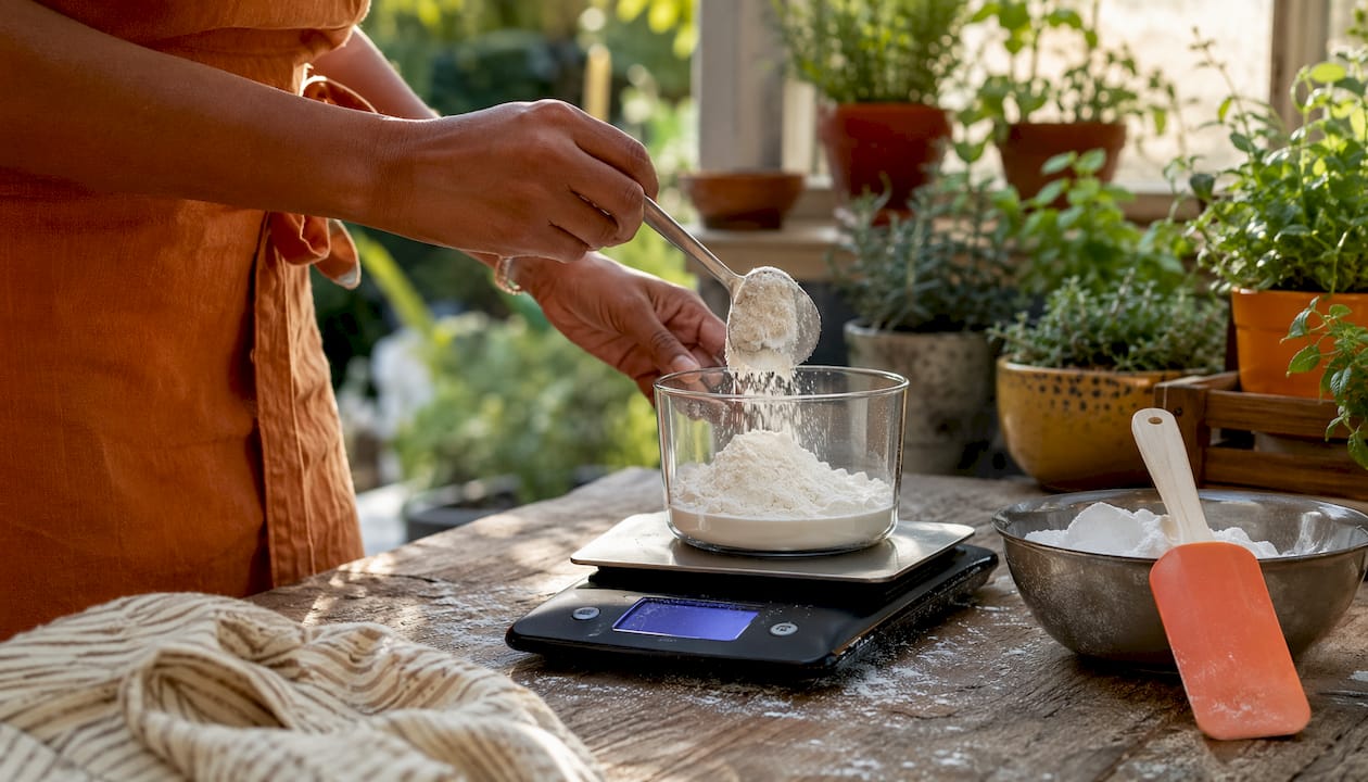 Using digital scale to measure flour precisely