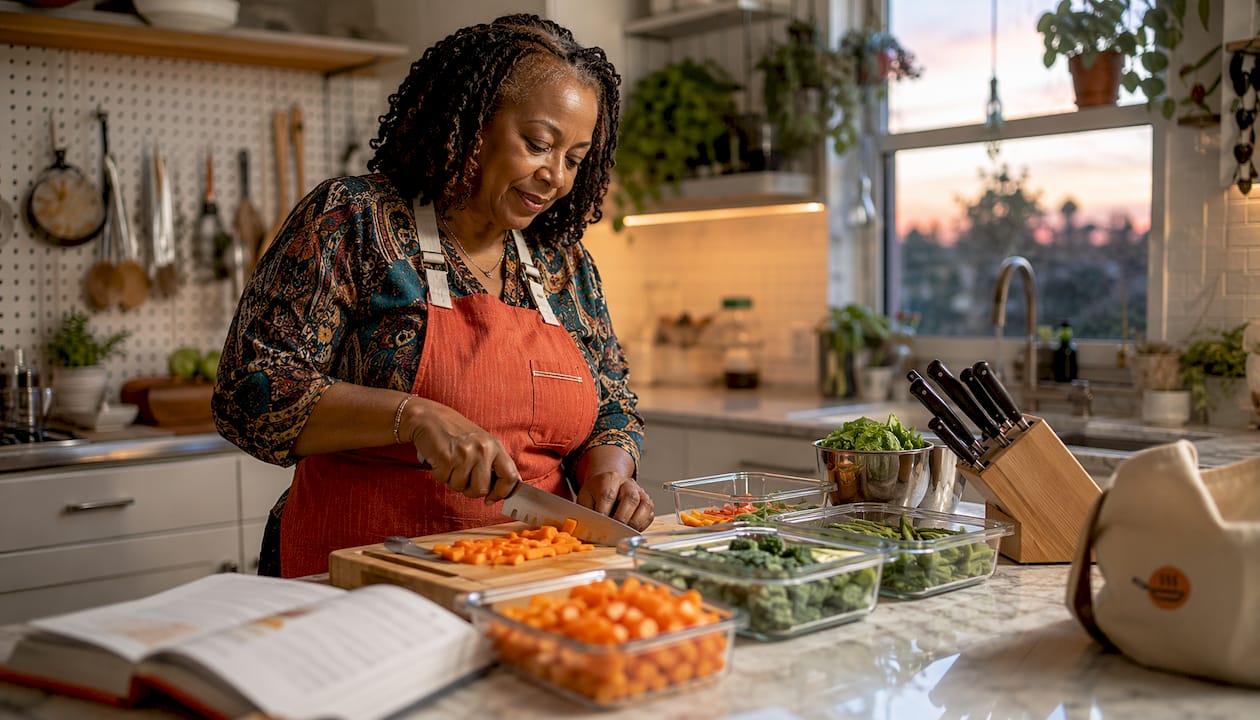 Home cook chopping vegetables for meal prep