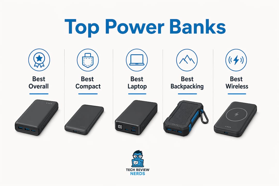 Infographic showing top power bank picks ranked
