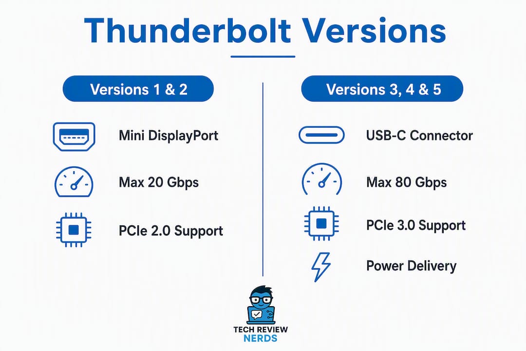 Infographic showing Thunderbolt version comparisons