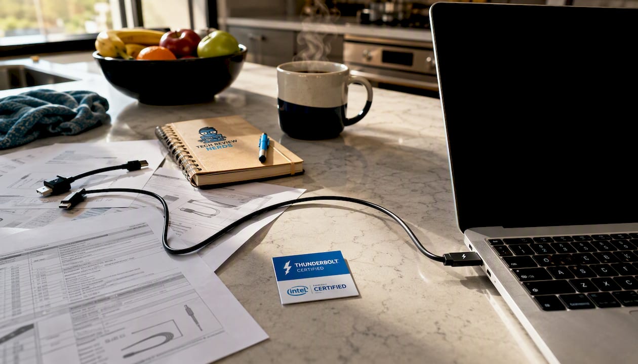 Certified Thunderbolt cable connected to laptop