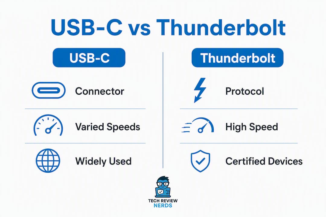 Infographic showing USB-C vs Thunderbolt comparison