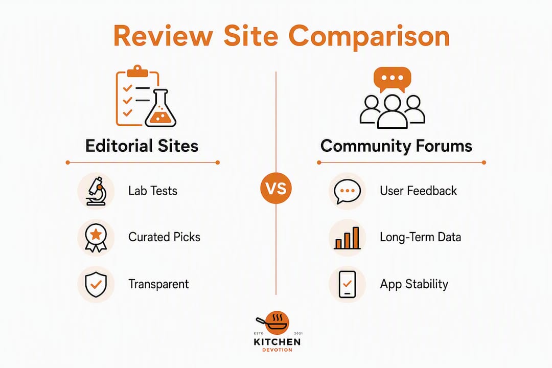 Infographic comparing editorial sites vs community forums