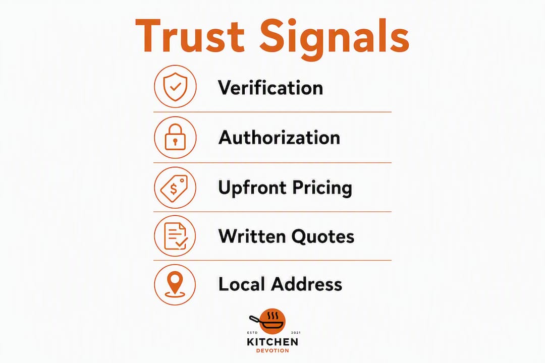 Infographic showing key trust signals for appliance repair