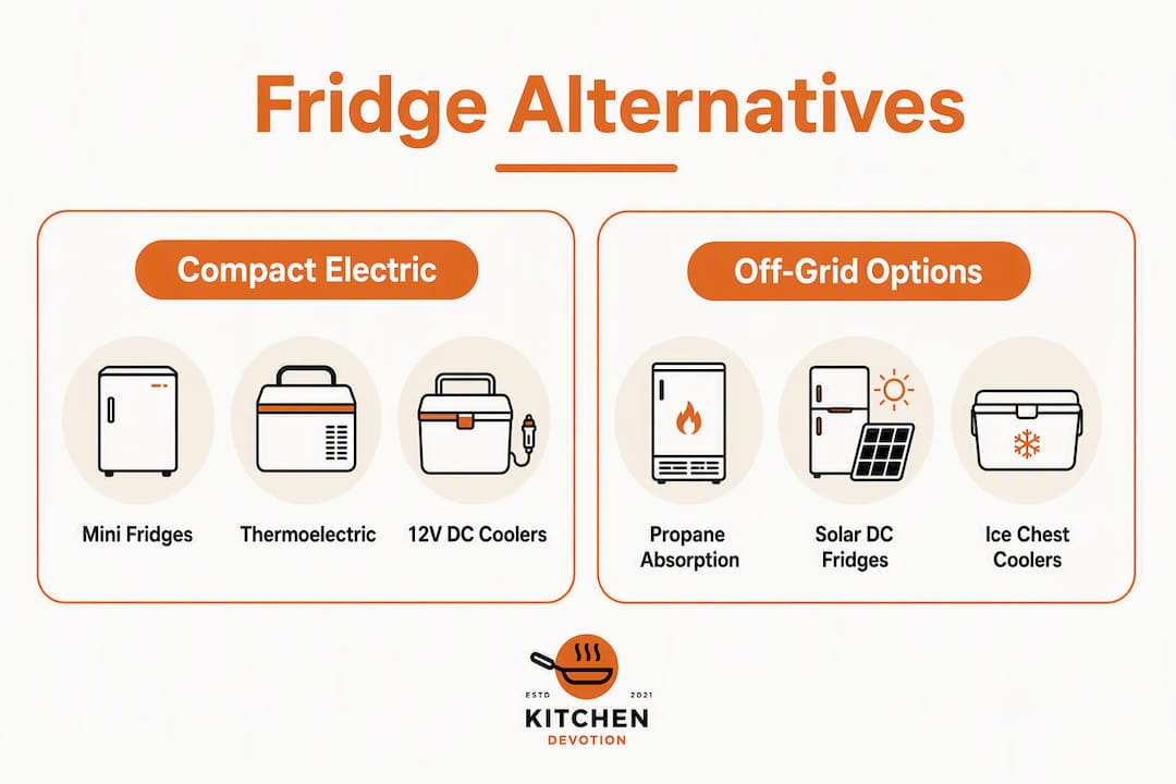 Infographic comparing fridge alternative categories