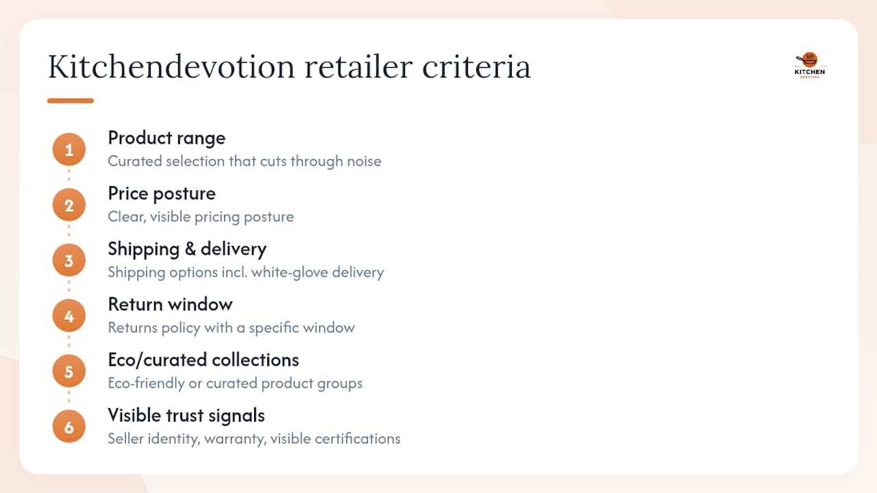 Diagram comparing kitchen retailer evaluation criteria