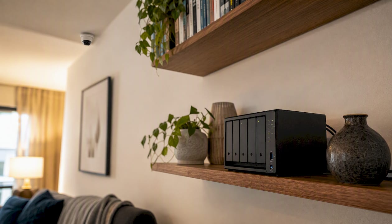 NAS device storing surveillance footage from IP camera