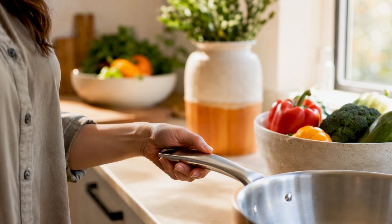Hand inspecting pan handle material