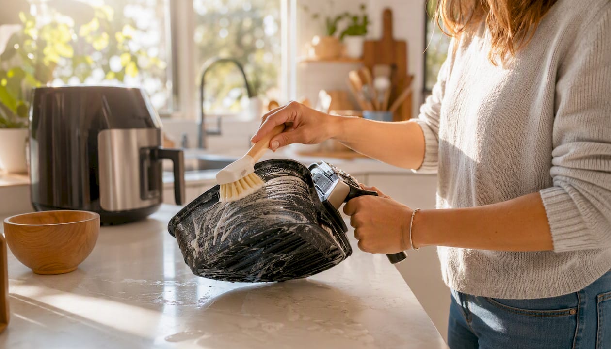 Cleaning paste applied to air fryer basket