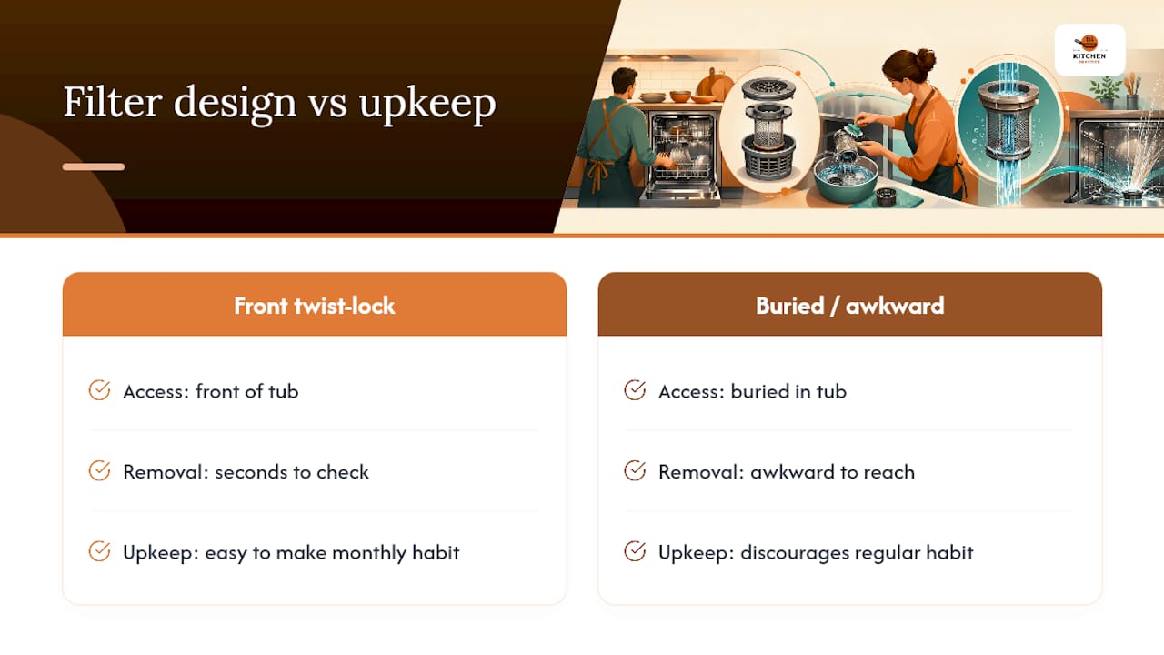Comparison of accessible and buried dishwasher filters