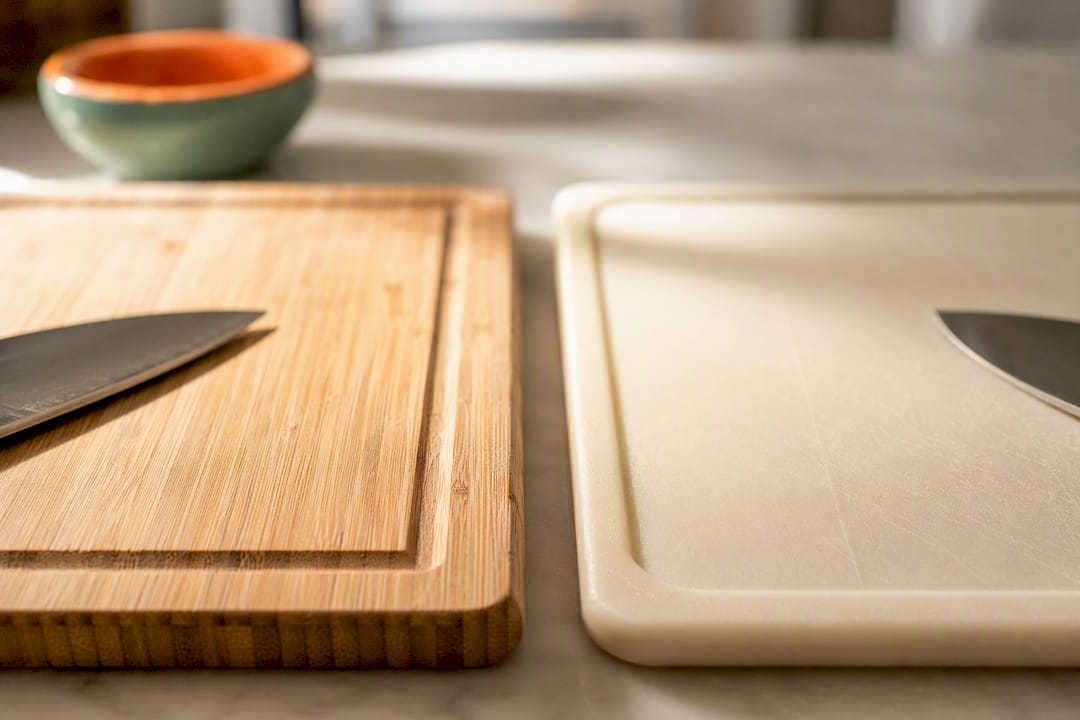 Close-up of wood and plastic board surfaces