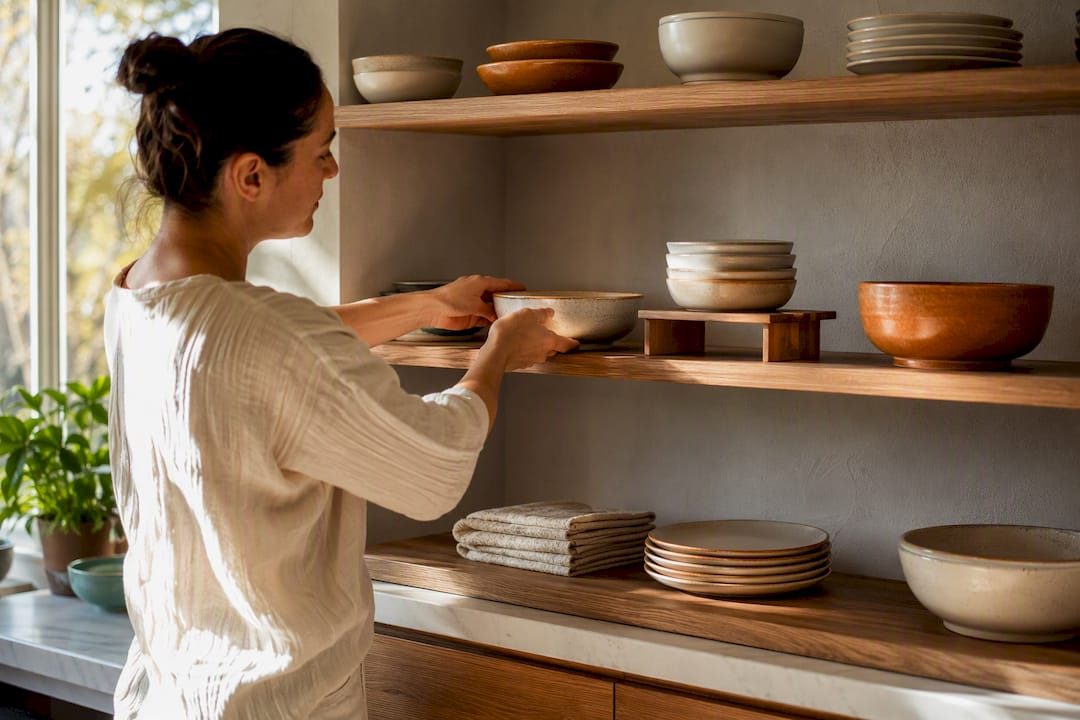 Ceramic bowls cooling before careful stacking