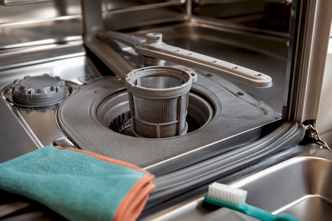 Dishwasher filter spray arm and gasket detail