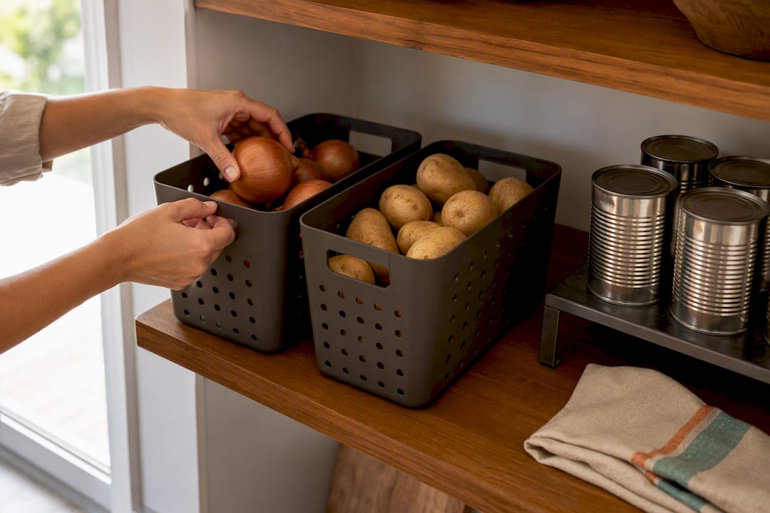 Separate pantry storage for produce and cans