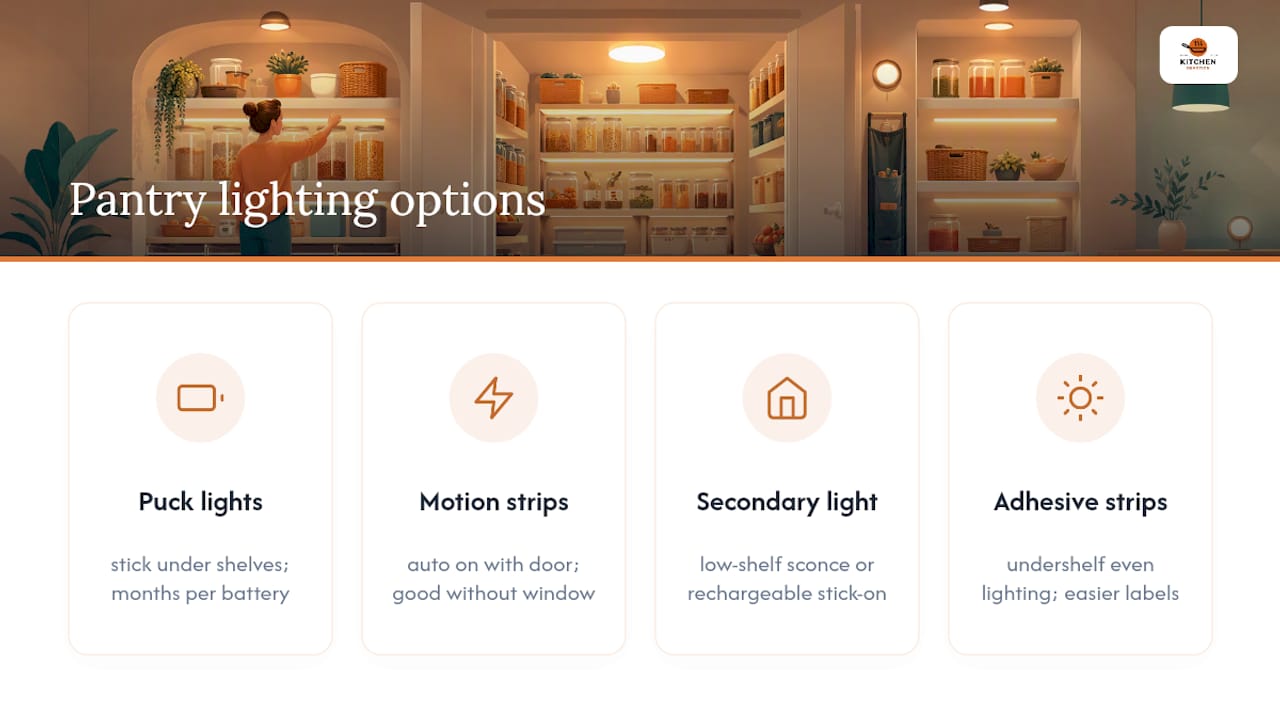 Pantry lighting options and placements