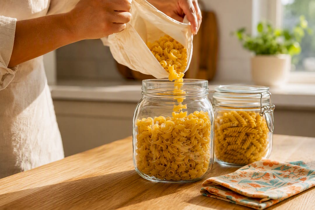 Glass jars used for plastic-free food storage