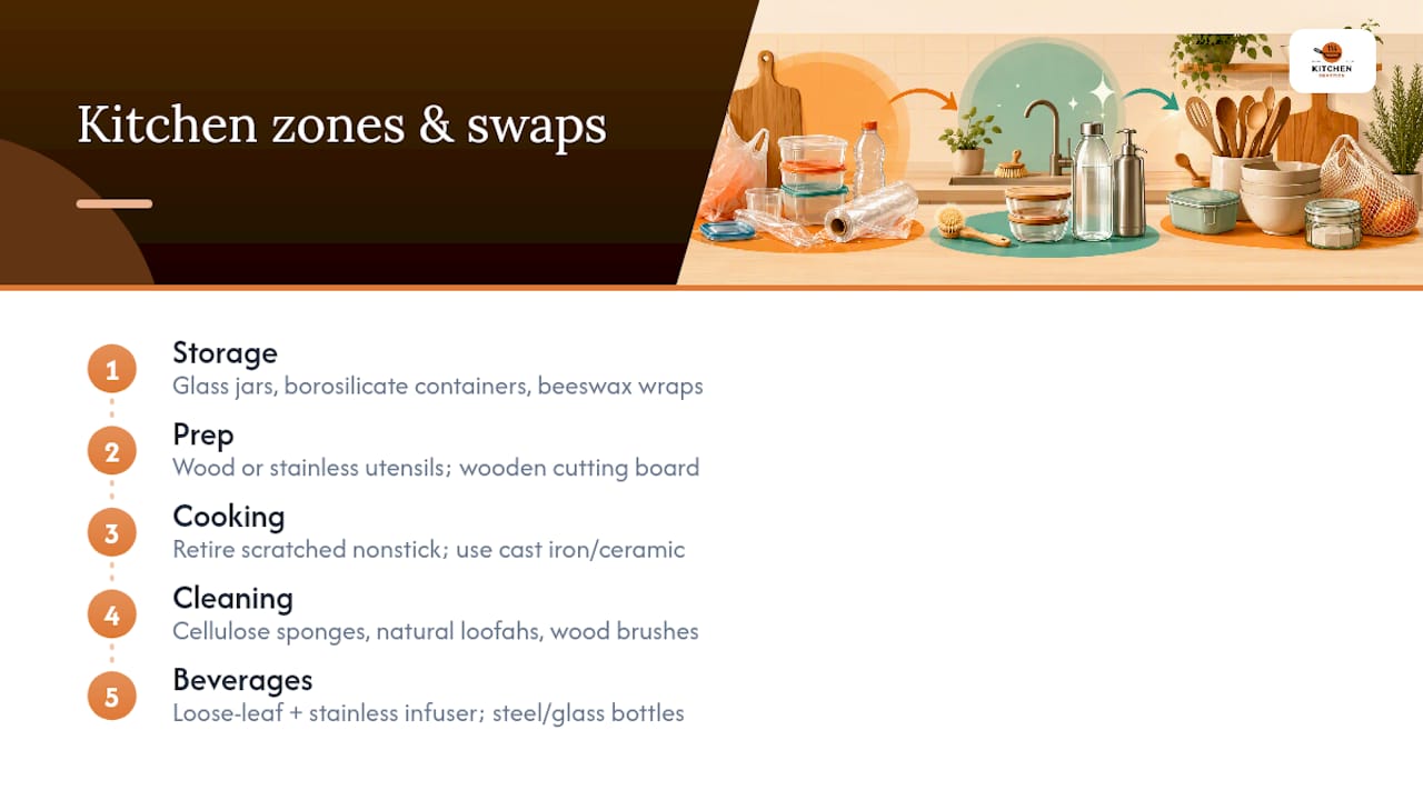 Five kitchen zones for reducing plastic exposure