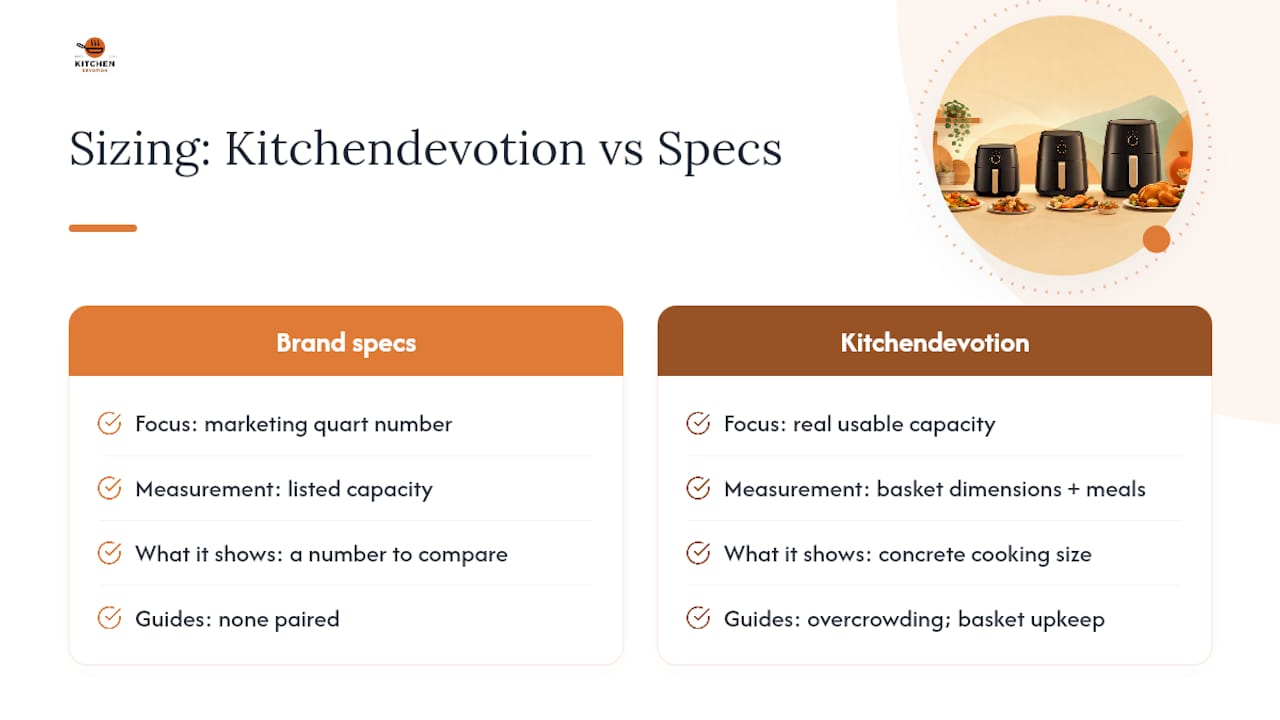 How Kitchendevotion Curates Air Fryers by Size — overview diagram