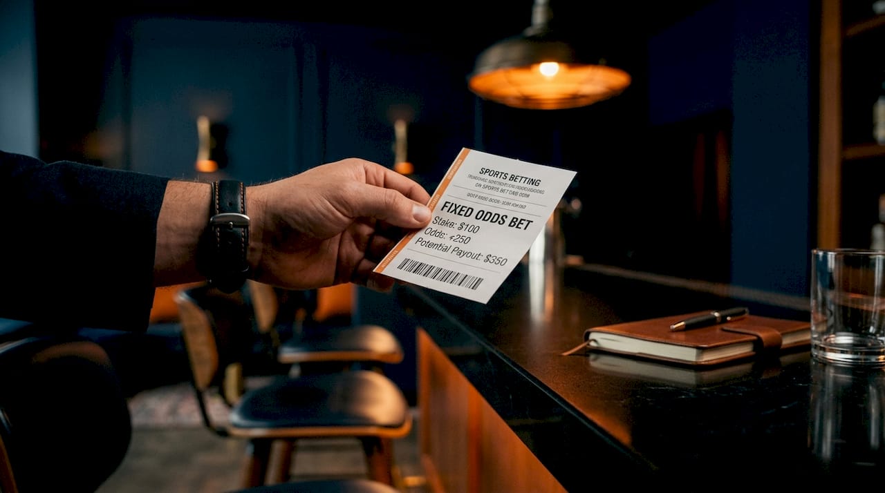 Close-up of sports betting slip with fixed odds