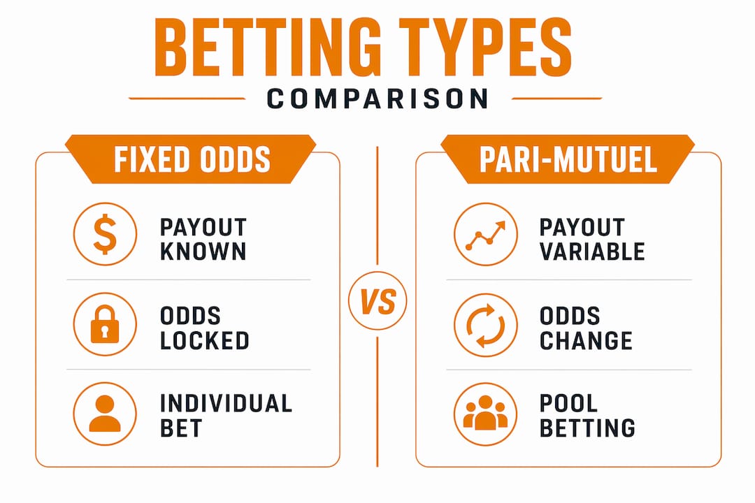 Infographic comparing fixed odds and pari-mutuel betting