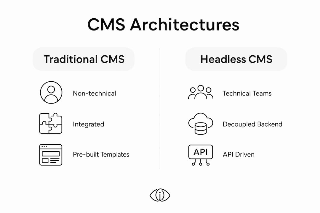 Infographic comparing traditional and headless CMS architectures