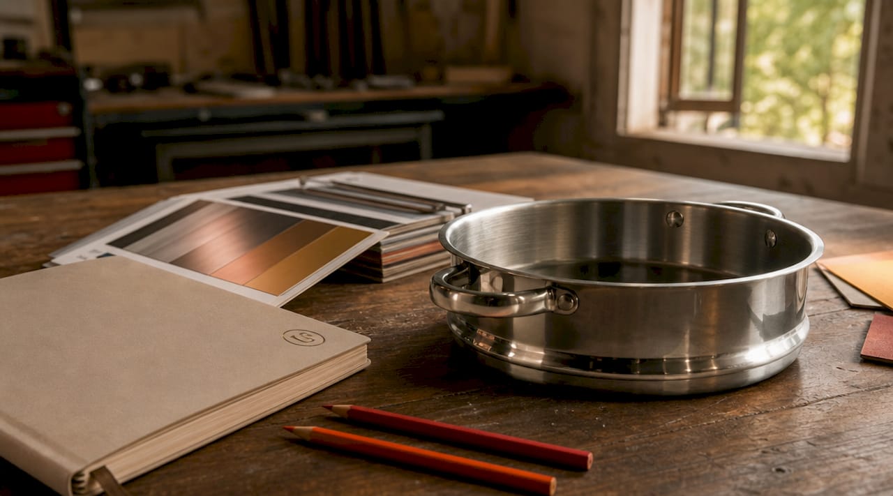 Close-up stainless steel 18/8 alloy sample on desk